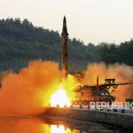 A ballistic missile test equipped with a precision guidance system, in an undisclosed location in northern Korea.