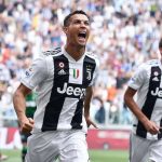 Cristiano Ronaldo meluapkan kegembiraan usai mencetak gol pertamanya bagi Juventus di Serie A di pertandingan menghadapi US Sassuolo di Allianz Stadium di Turin, Italia, 16 September 2018